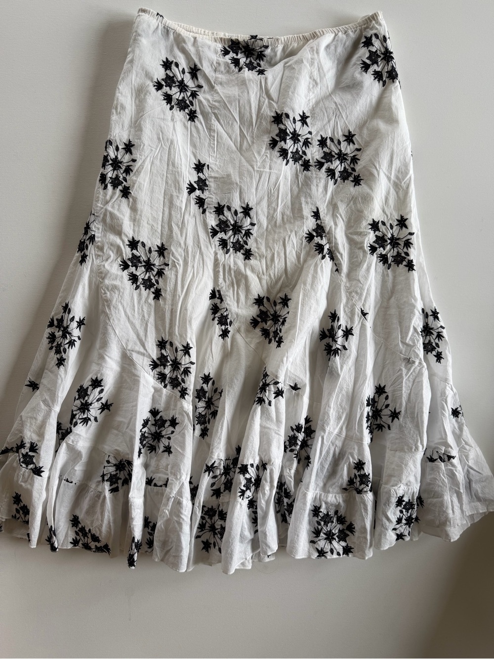 Fantazia Black White Embroidered Cotton Boho Midi Skirt